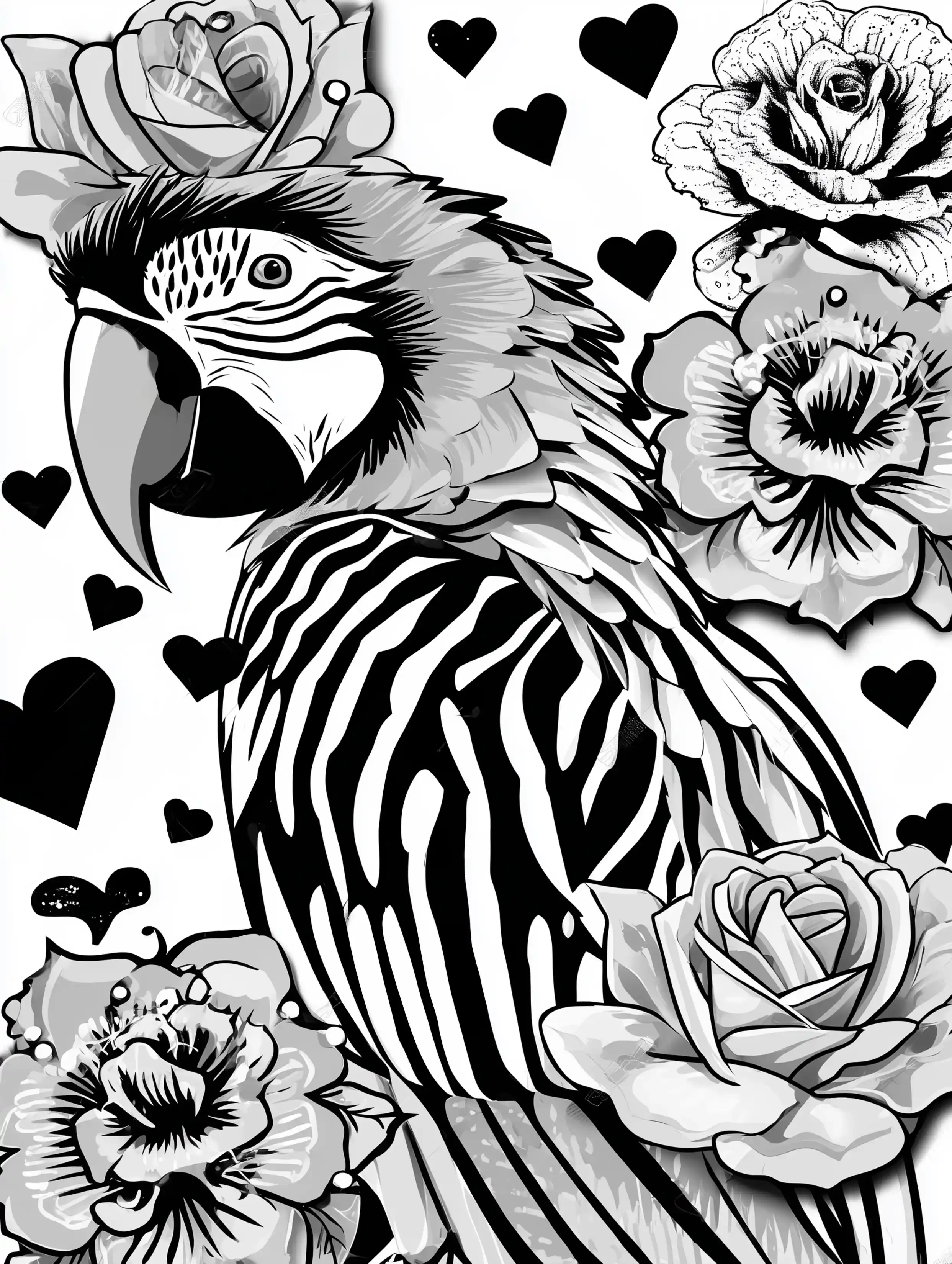 Free printable zoo coloring sheet featuring a parrot with flowers